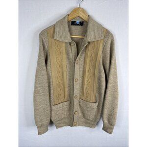 Vintage 1980s Caldwell Suede Panel Wool Knit Cardigan Sweater Men’s M Canada